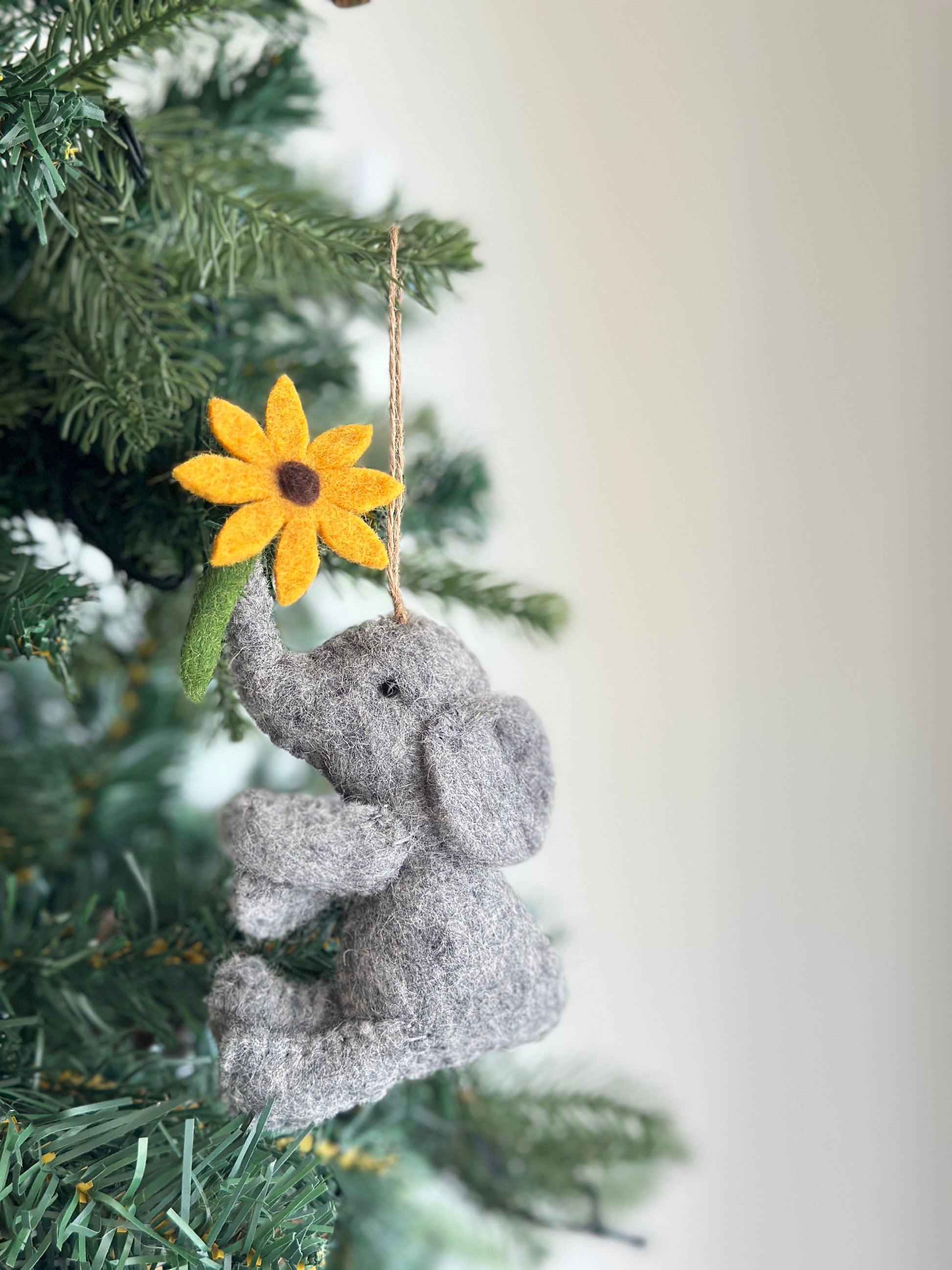 Felt Elephant with Flower Ornament - Chickadees Wooden Toys