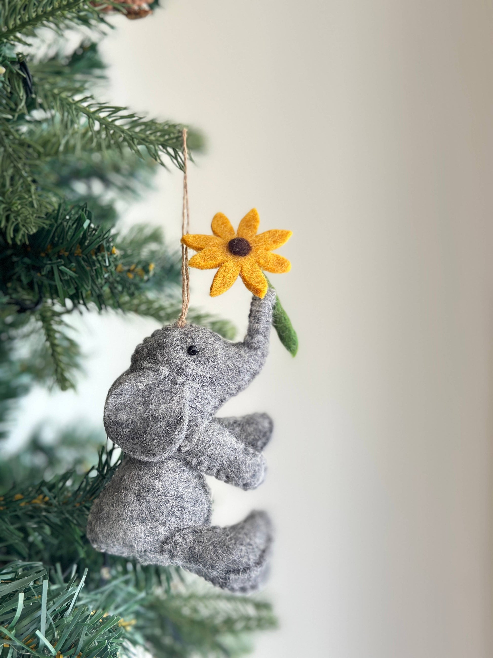 Felt Elephant with Flower Ornament - Chickadees Wooden Toys