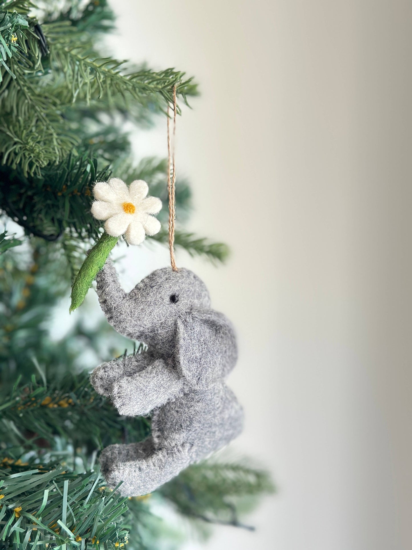 Felt Elephant with Flower Ornament - Chickadees Wooden Toys