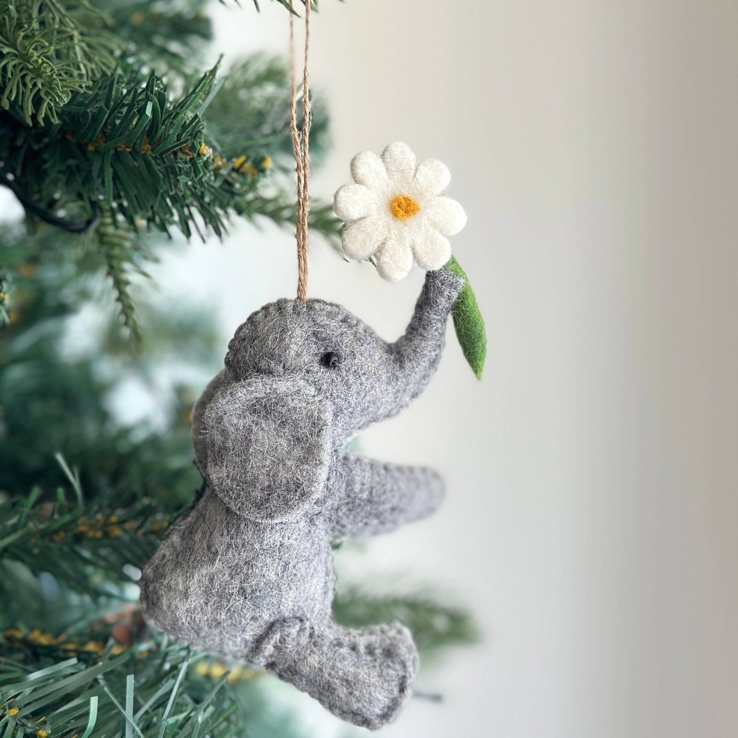 Felt Elephant with Flower Ornament - Chickadees Wooden Toys