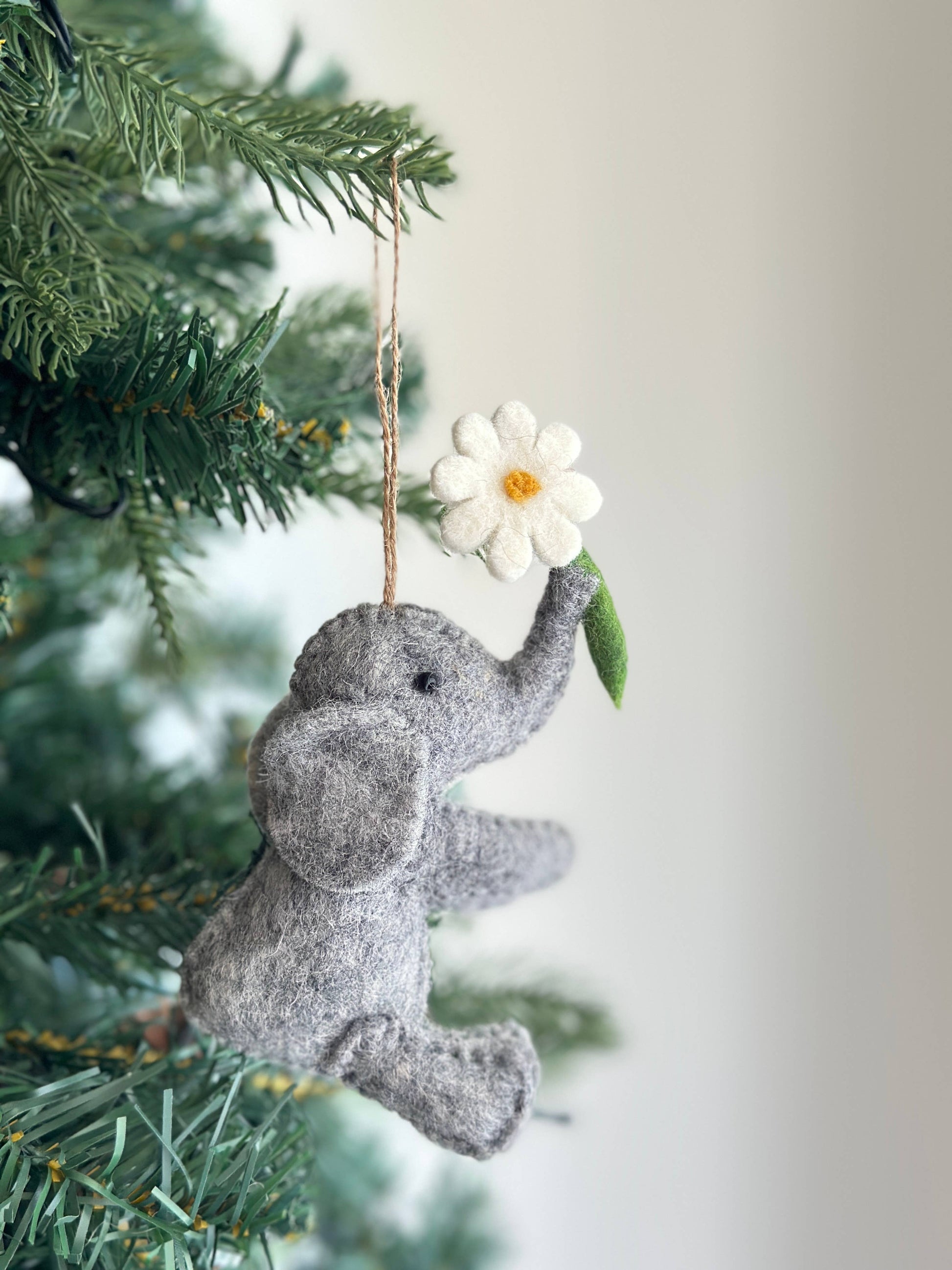 Felt Elephant with Flower Ornament - Chickadees Wooden Toys