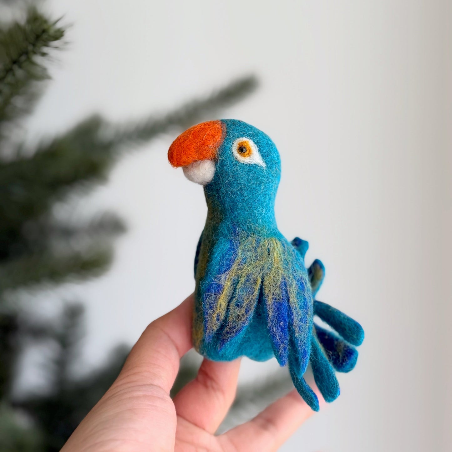 Felt Finger Puppet - Blue Parrot / Macaw - Chickadees Wooden Toys