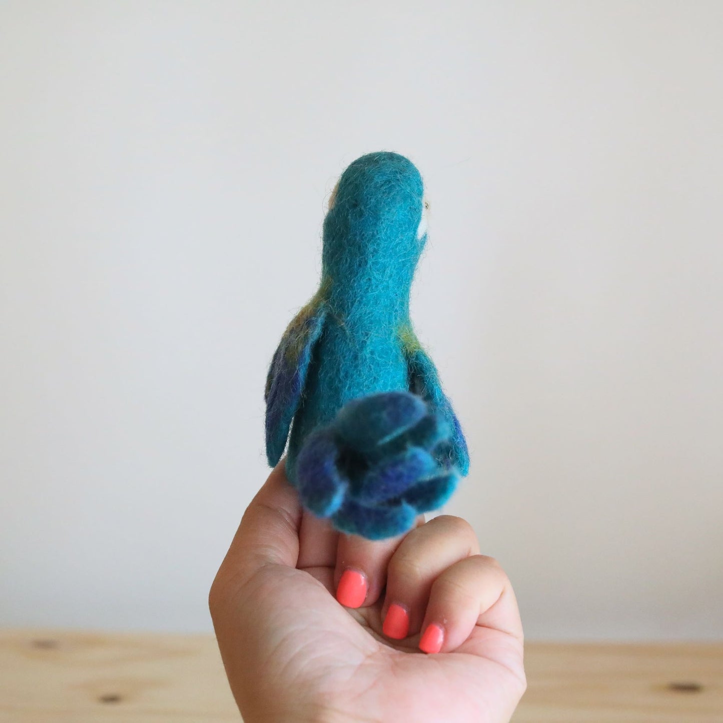Felt Finger Puppet - Blue Parrot / Macaw - Chickadees Wooden Toys