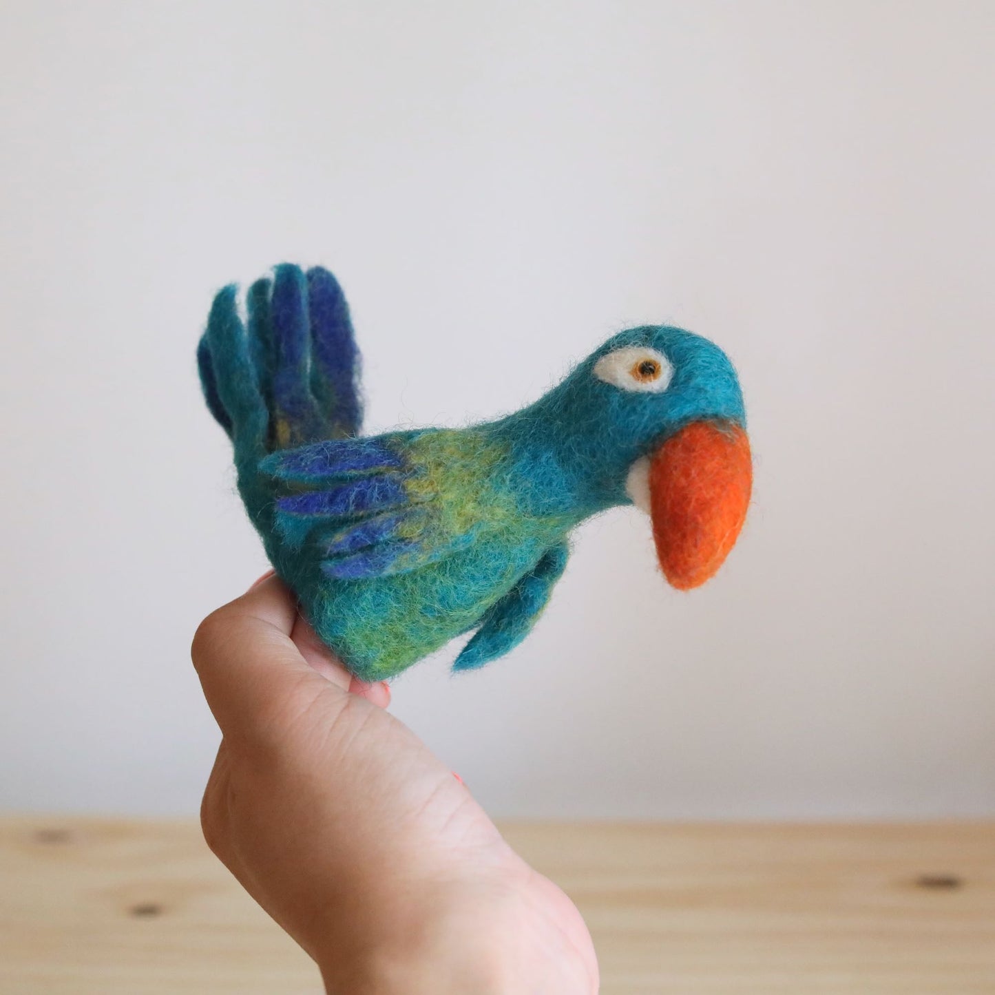 Felt Finger Puppet - Blue Parrot / Macaw - Chickadees Wooden Toys