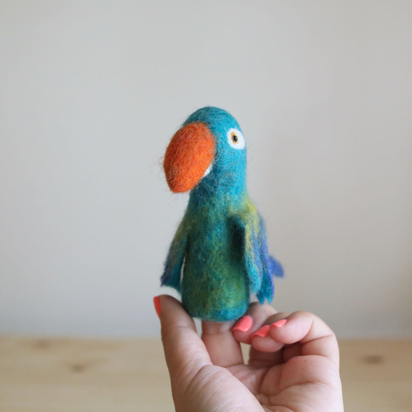 Felt Finger Puppet - Blue Parrot / Macaw - Chickadees Wooden Toys