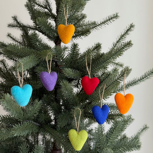Felt Heart Ornament - Rainbow Set of 7 - Chickadees Wooden Toys