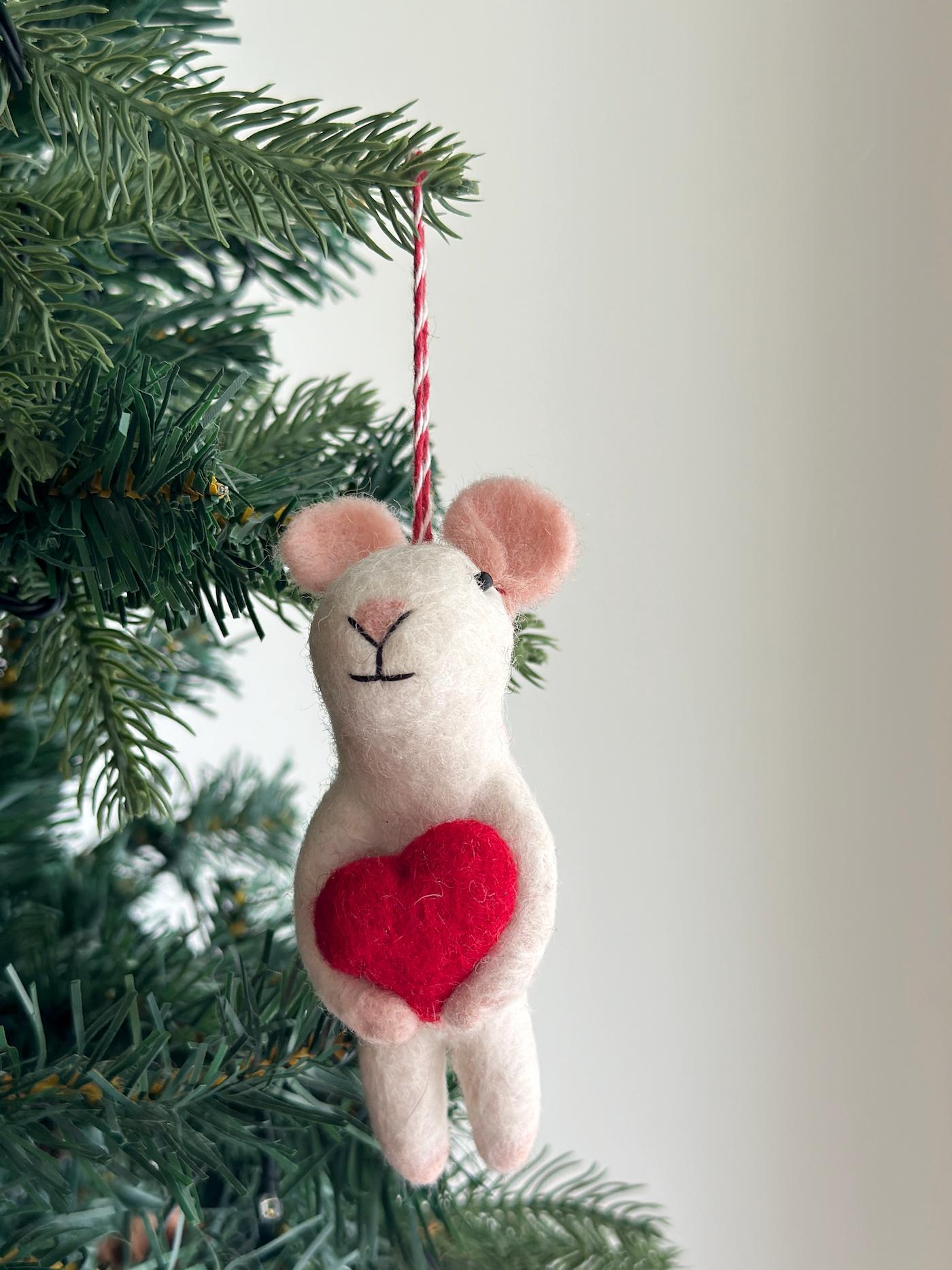 Felt Mouse Holding Heart Ornament