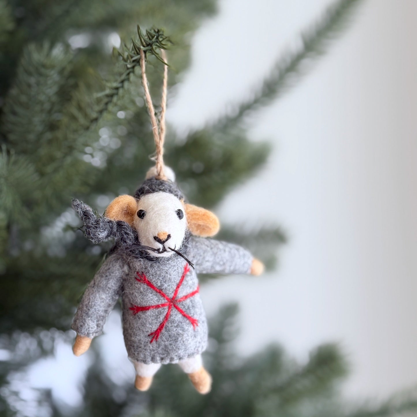 Felt Mouse in Sweater – Set of 7 Christmas Ornaments