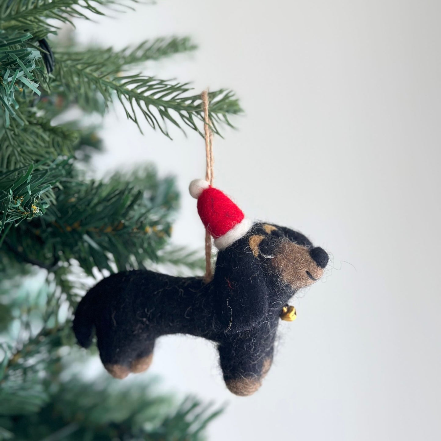 Felt Ornament - Dachshund Dog with Christmas Hat - Chickadees Wooden Toys