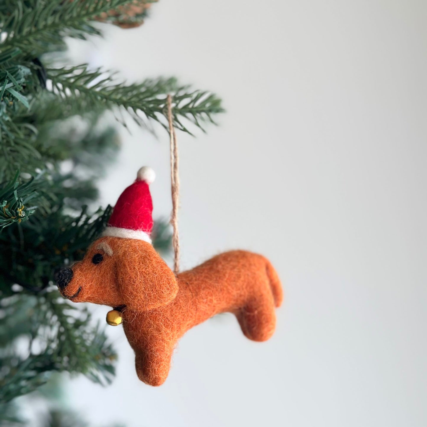 Felt Ornament - Dachshund Dog with Christmas Hat - Chickadees Wooden Toys