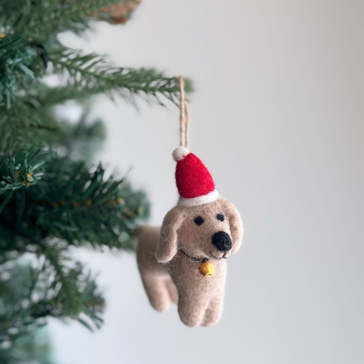 Felt Ornament - Dachshund Dog with Christmas Hat - Chickadees Wooden Toys
