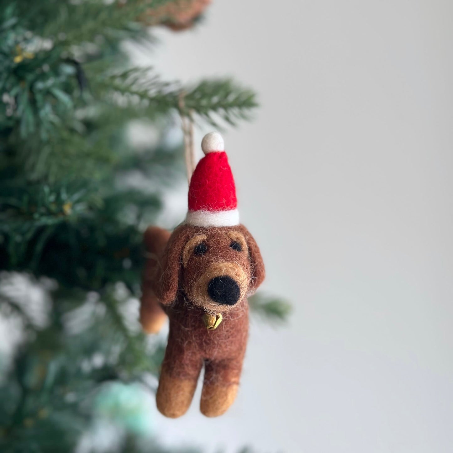 Felt Ornament - Dachshund Dog with Christmas Hat - Chickadees Wooden Toys