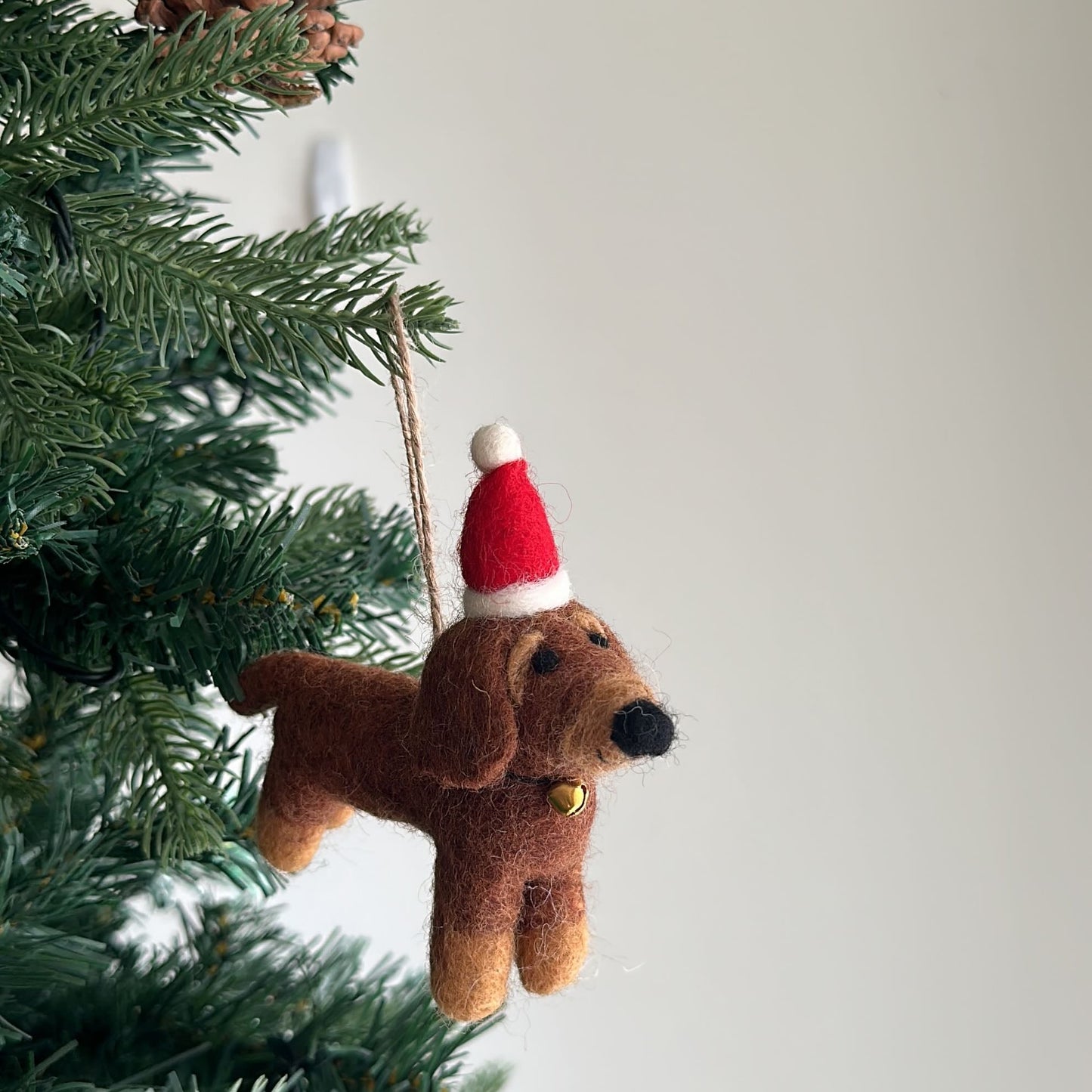 Felt Ornament - Dachshund Dog with Christmas Hat - Chickadees Wooden Toys