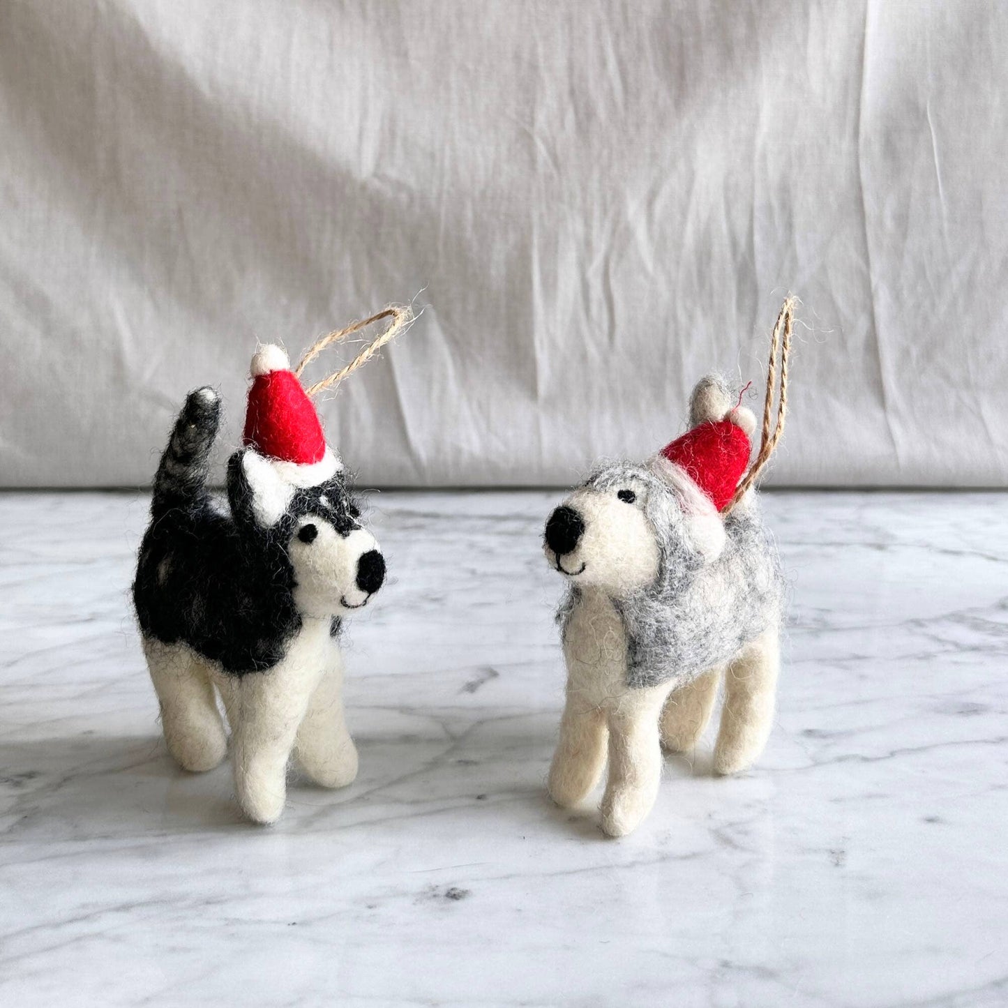 Felt Ornament - Husky with Christmas Hat - Chickadees Wooden Toys