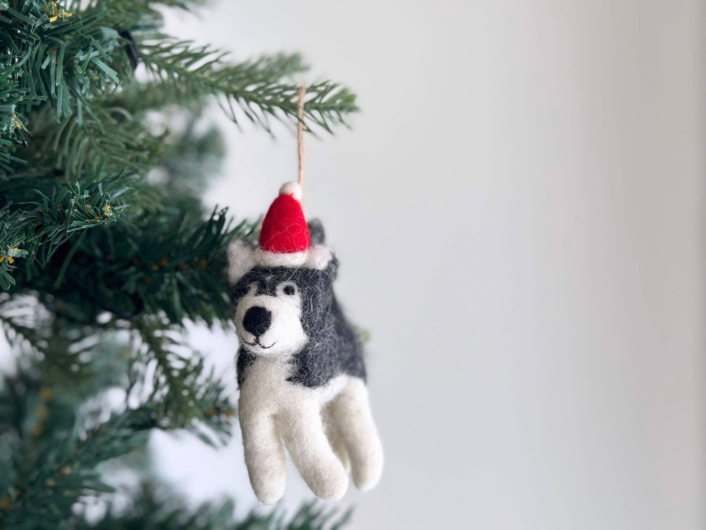Felt Ornament - Husky with Christmas Hat - Chickadees Wooden Toys