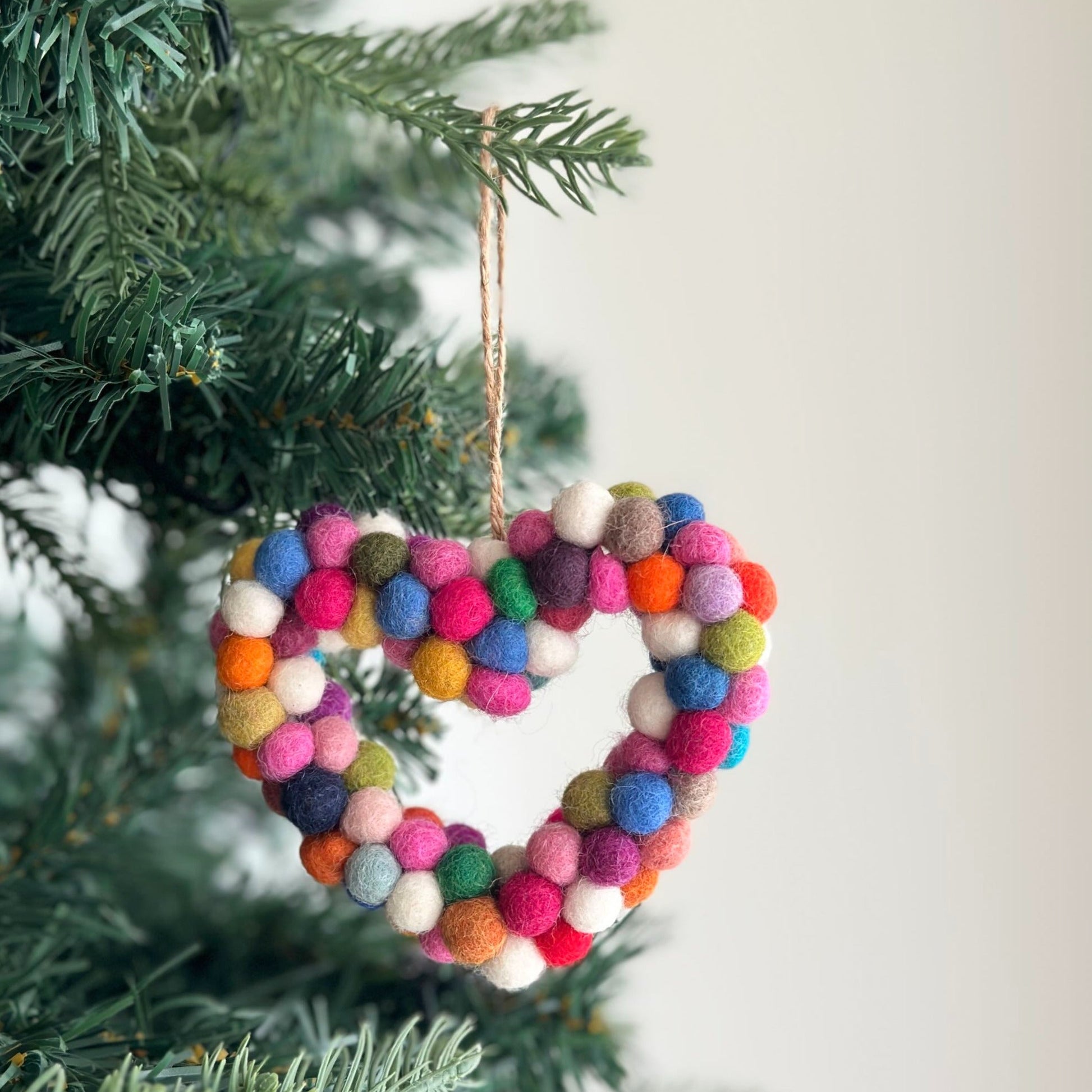 Felt Ornament - Mini Pompom Heart Wreath - Chickadees Wooden Toys