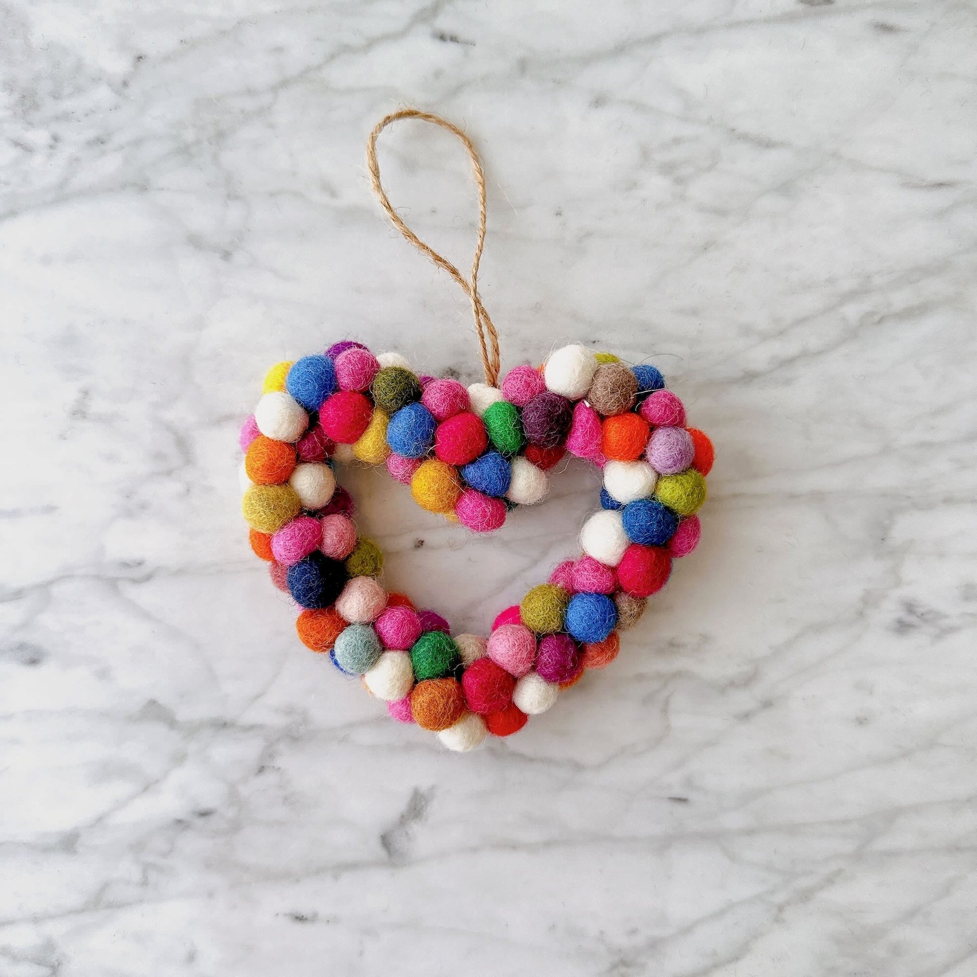 Felt Ornament - Mini Pompom Heart Wreath - Chickadees Wooden Toys