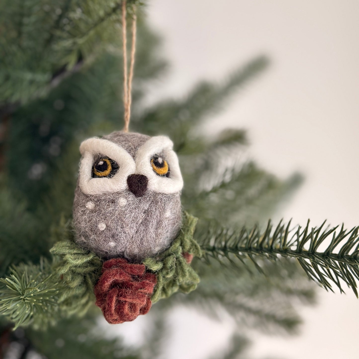 Felt Ornament - Needle Felted Owl - Chickadees Wooden Toys
