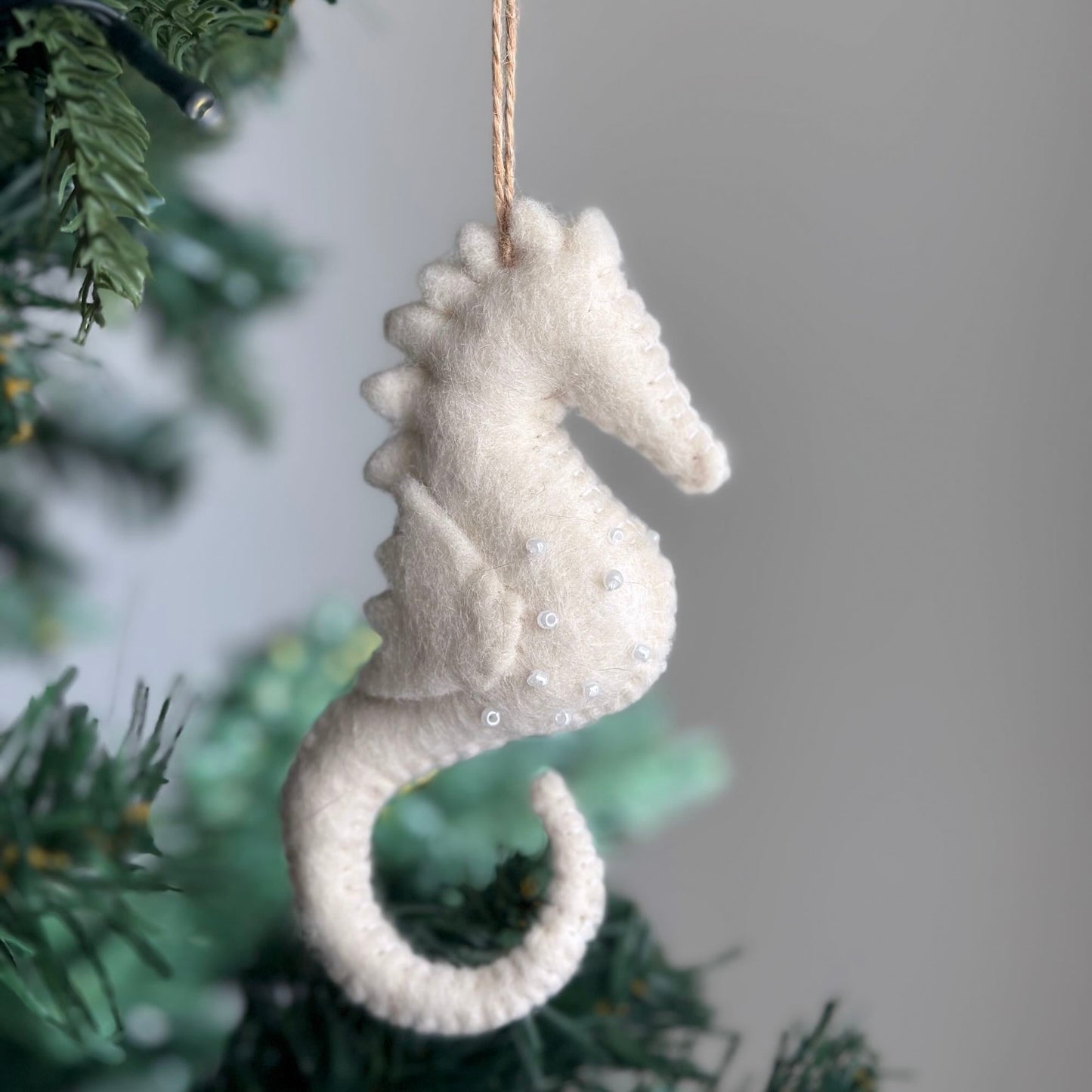 Felt Ornament - White Seahorse - Chickadees Wooden Toys