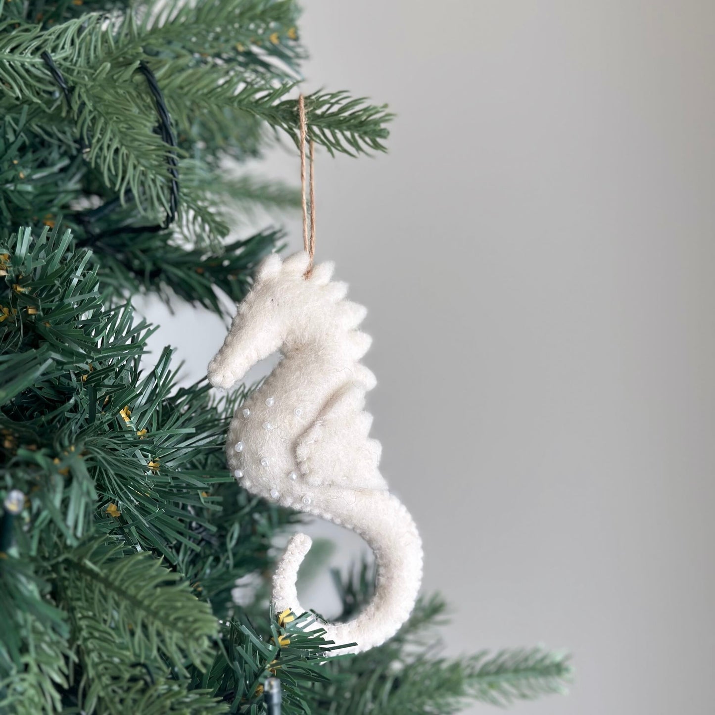 Felt Ornament - White Seahorse - Chickadees Wooden Toys