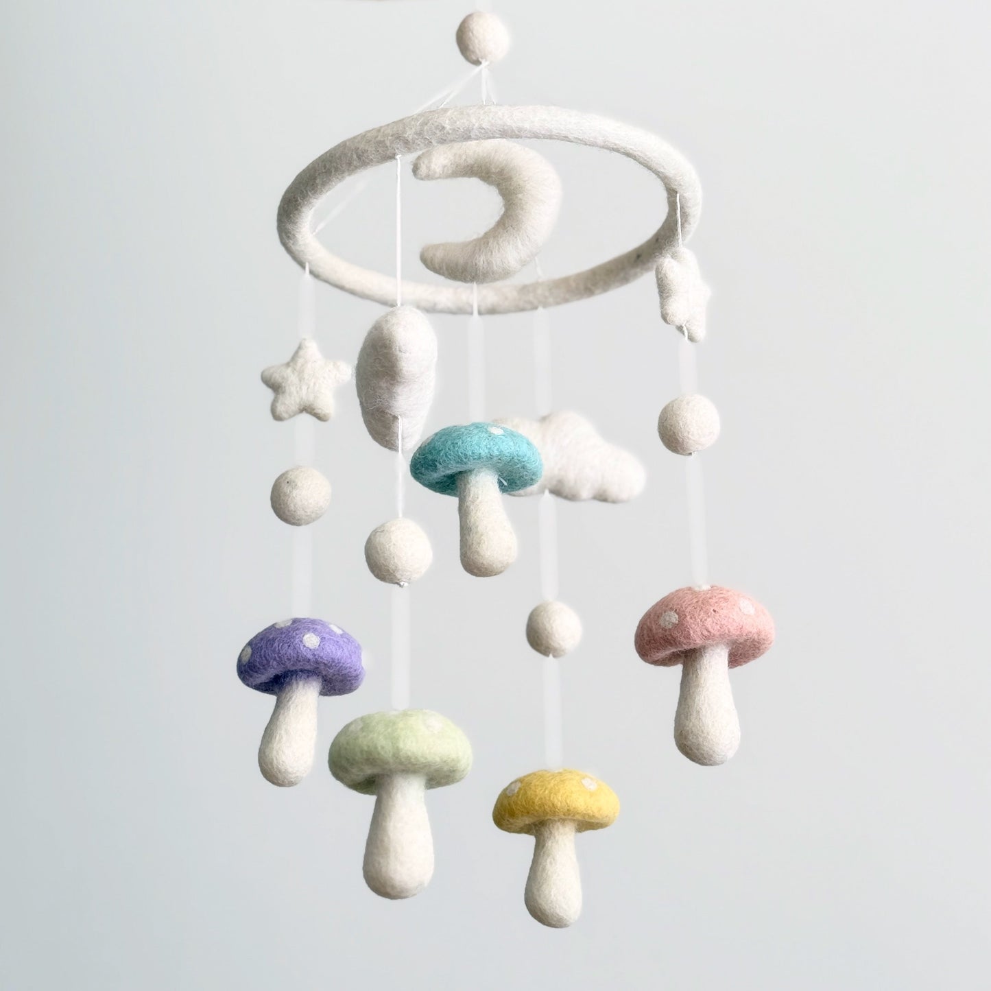 Felt Pastel Mushroom Baby Mobile - Chickadees Wooden Toys