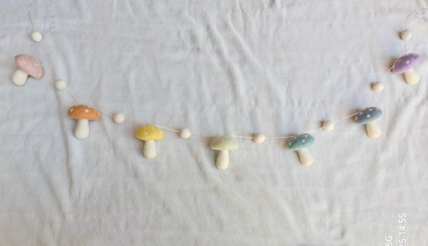 Felt Pastel Mushroom Garland - Chickadees Wooden Toys
