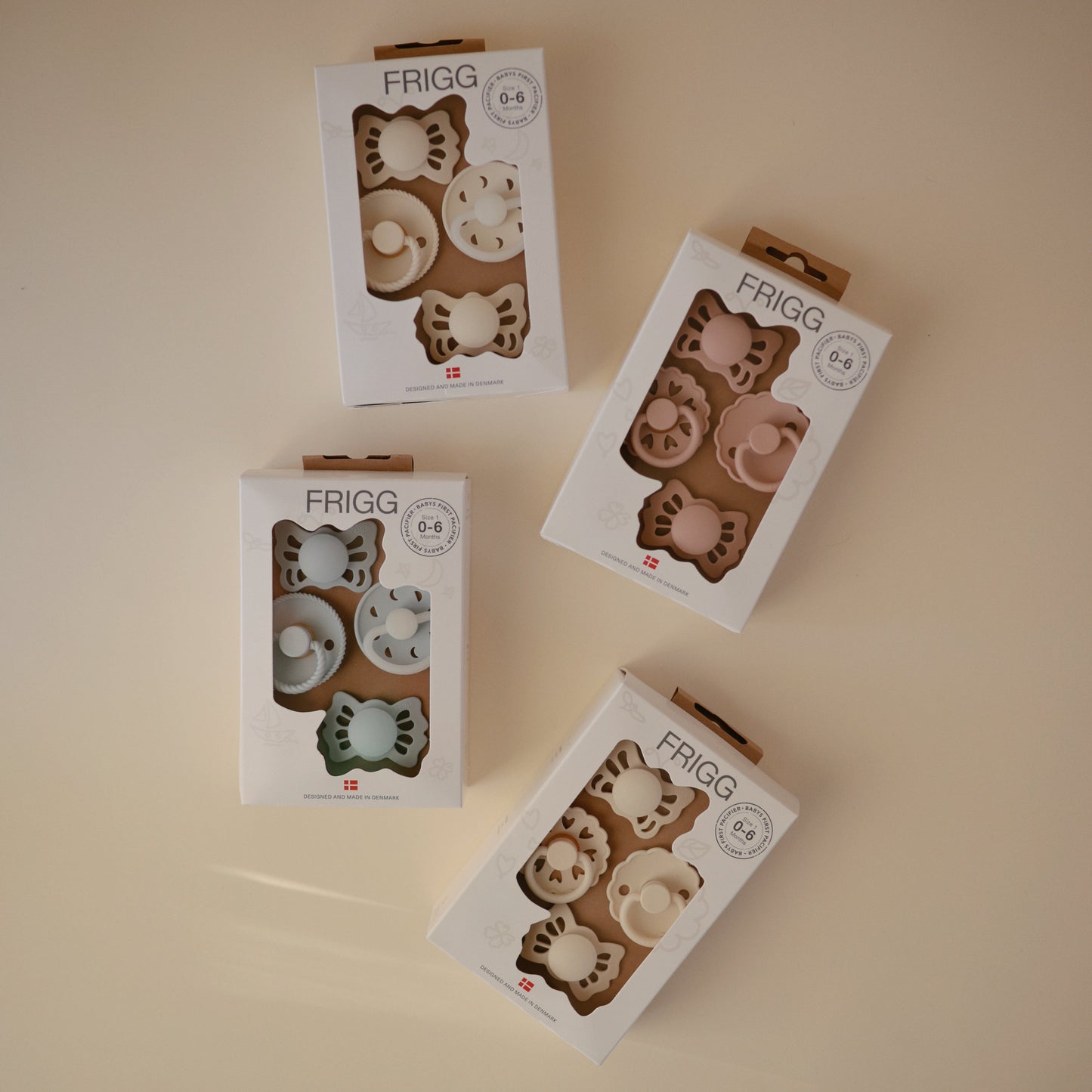 FRIGG Baby's First Pacifier Moonlight Sailing (Cream) 4-Pack - Chickadees Wooden Toys