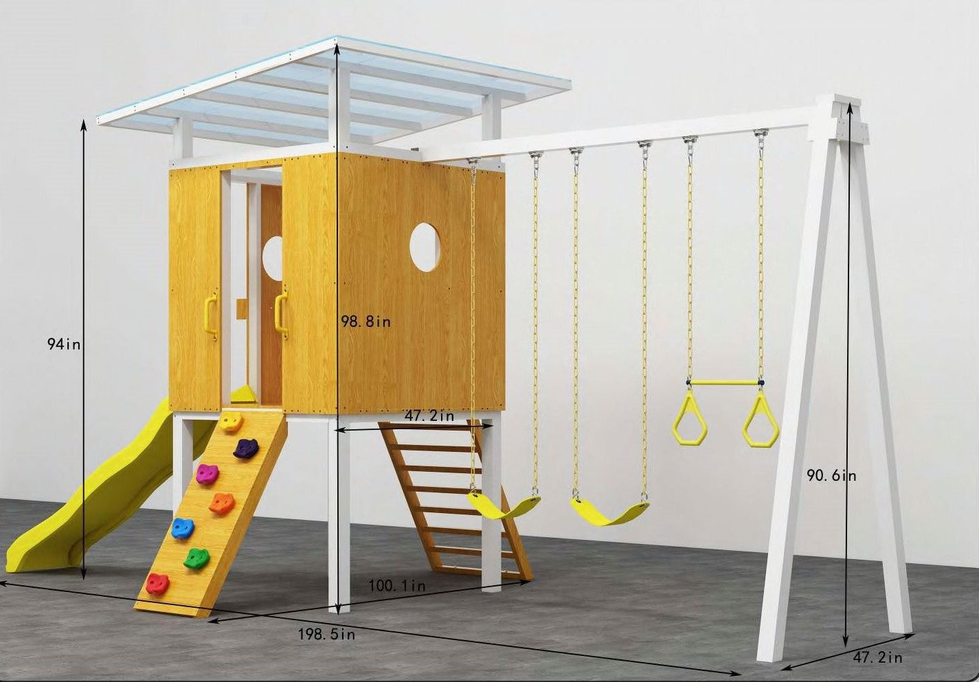 Forest - Modern Backyard Outdoor Swing Set 2 Swings And Trapeze Bar - Chickadees Wooden Toys