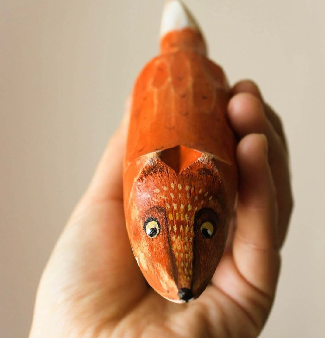 Hand Carved Wooden Fox Toy