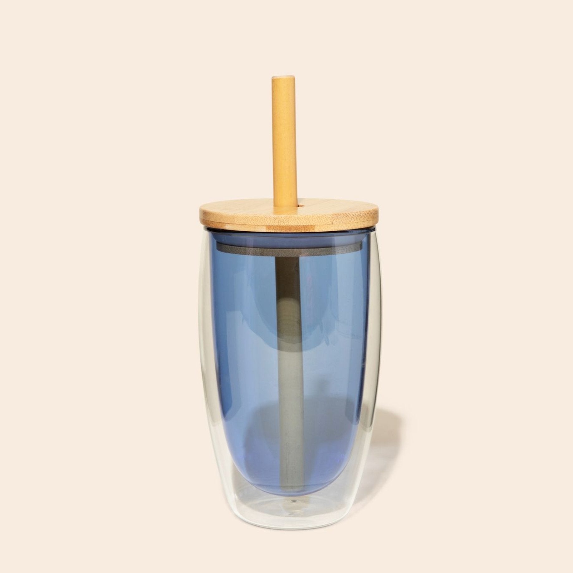 Double-Glass Cup With Bamboo Straw - Chickadees Wooden Toys