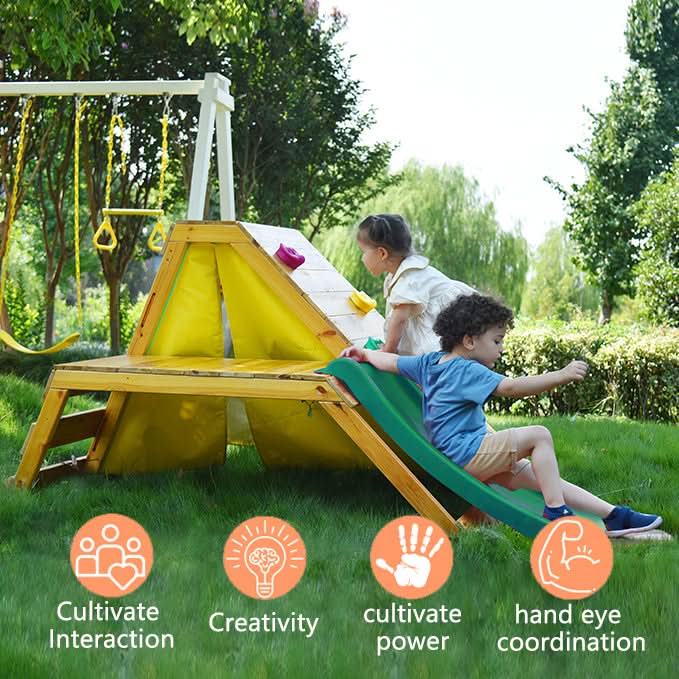Palm - 5-in-1 Outdoor and Indoor Playground Playset - Chickadees Wooden Toys