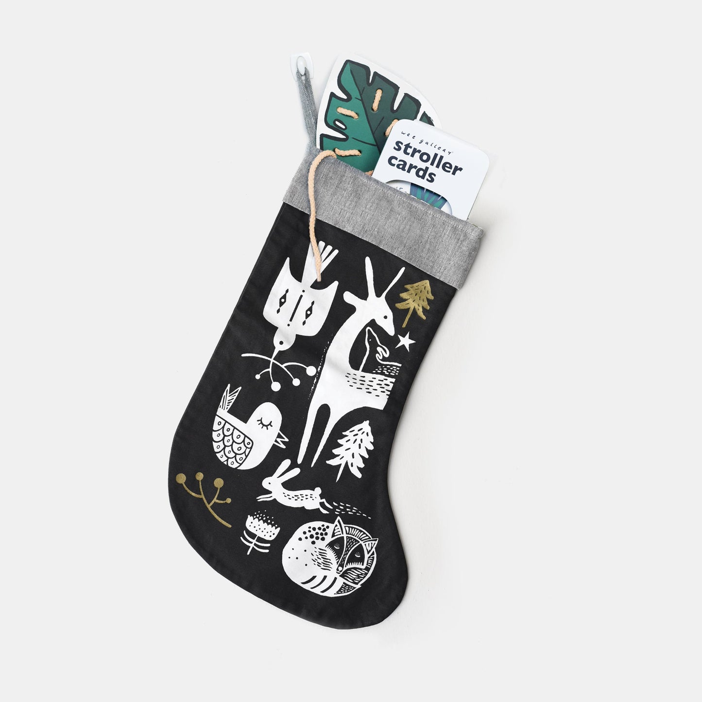 Winter Animals Stocking - White on Black - Chickadees Wooden Toys