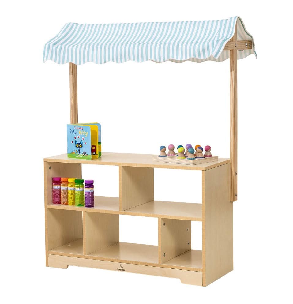 Holly Wooden Market Stand – Kids’ Pretend Play Shop & Display Shelf - Chickadees Wooden Toys