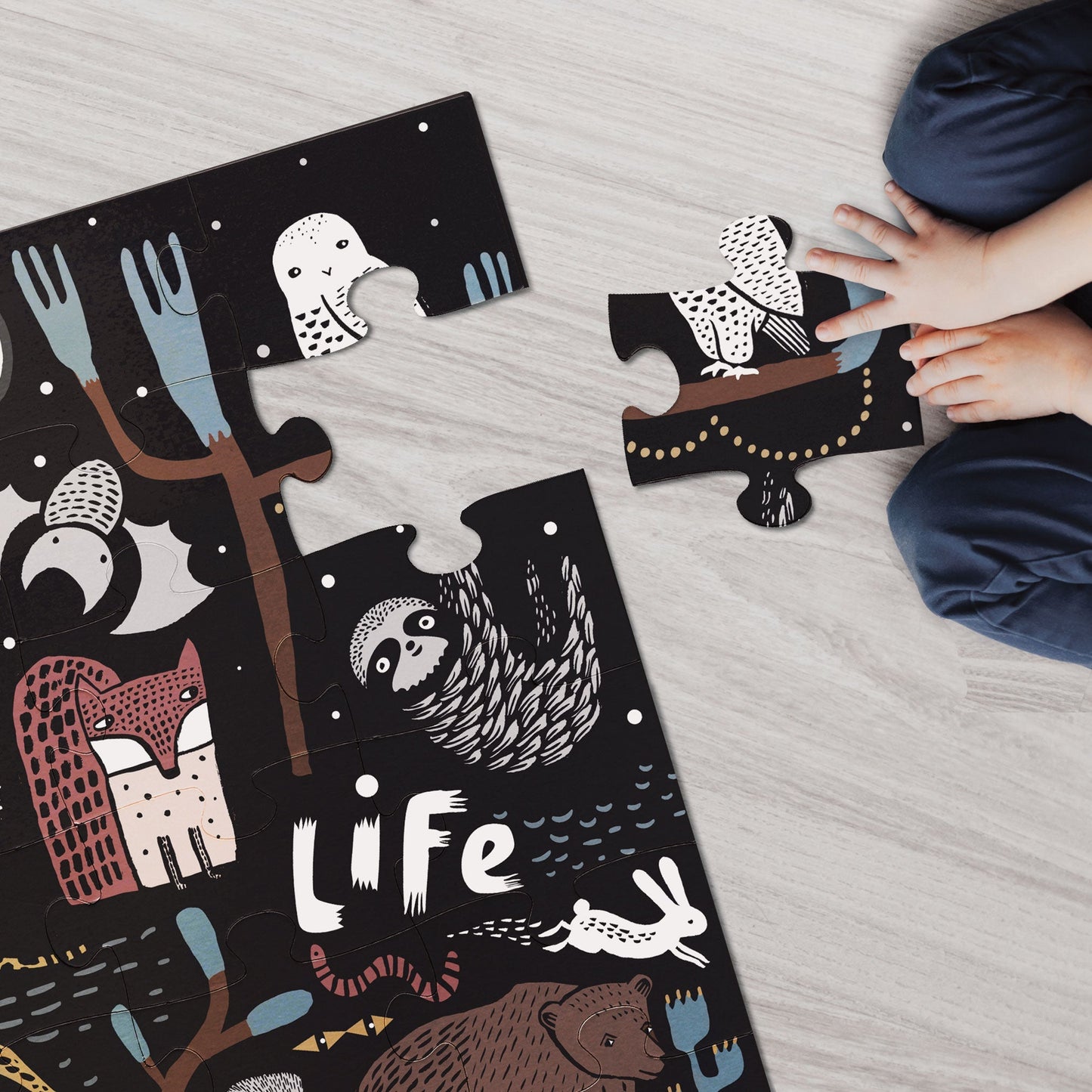 Night Life Floor Puzzle - Chickadees Wooden Toys