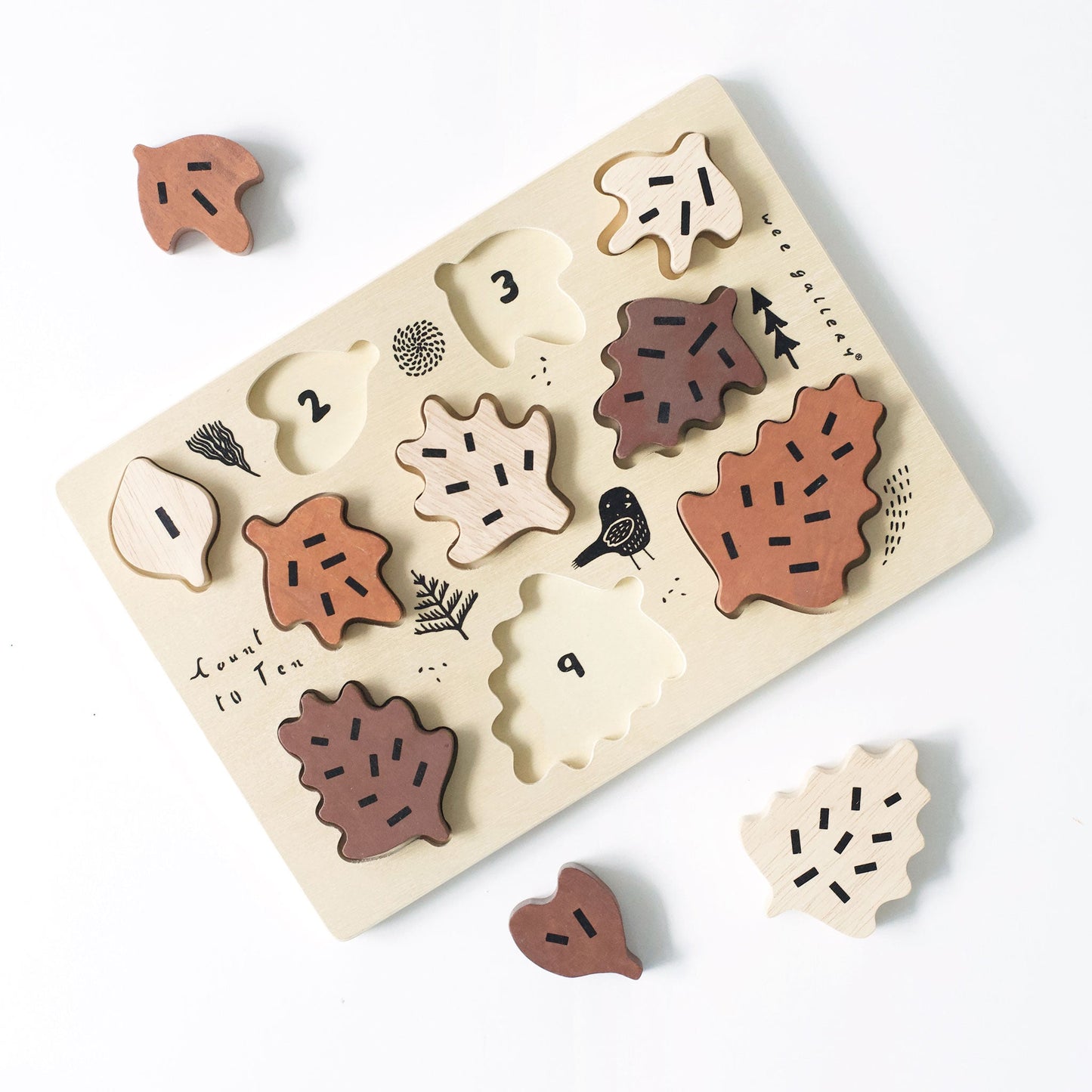 Wooden Tray Puzzle - Count to 10 Leaves - Chickadees Wooden Toys