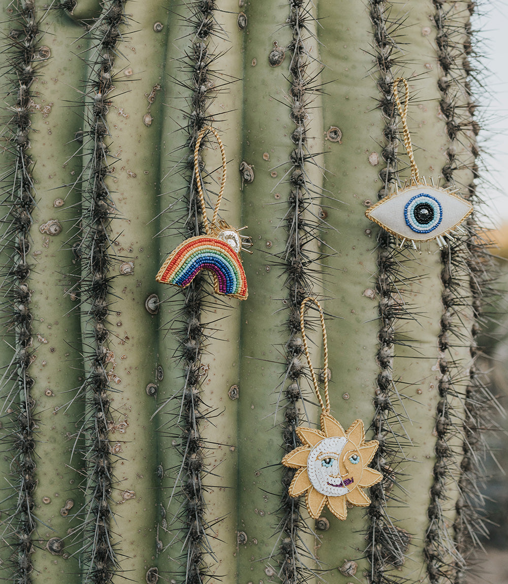 Larissa Sun Moon Ornament - Hand Embroidered