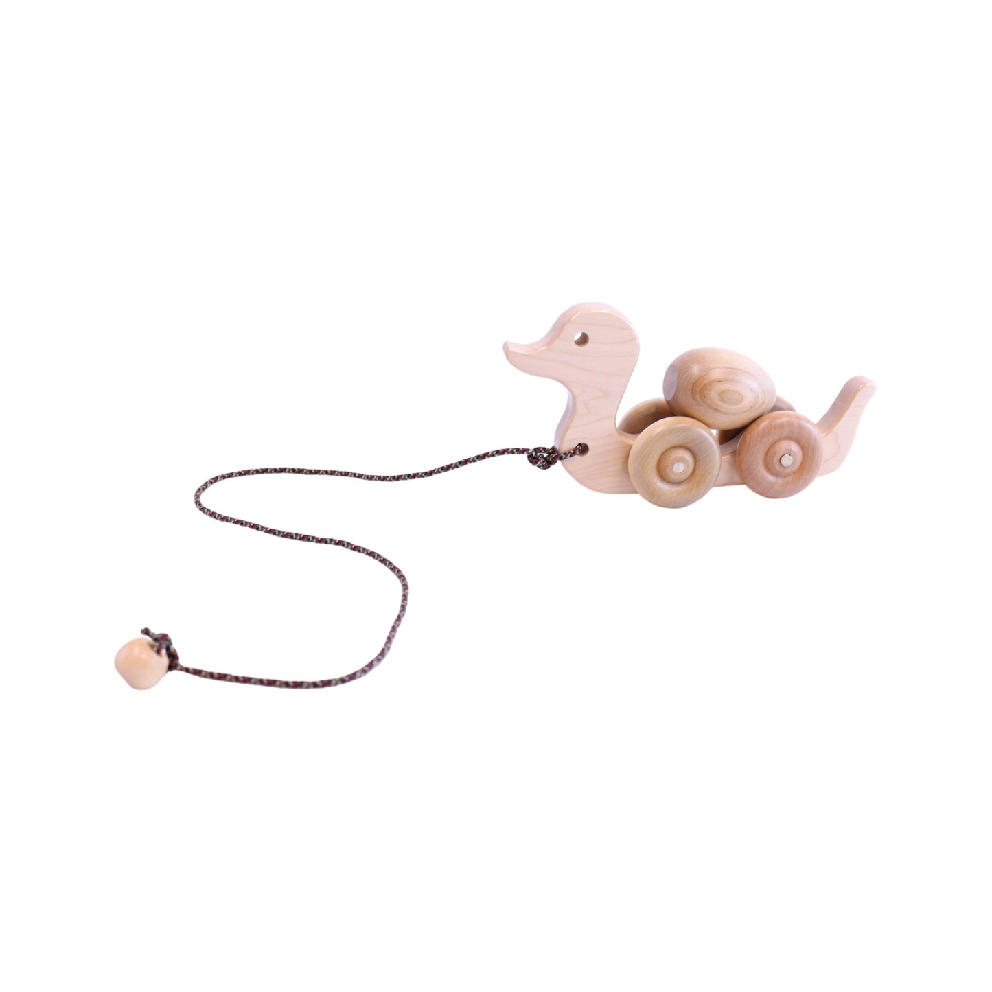 Wooden Duck Pull Toy for Toddlers, Rolling Wheels and Rotating Egg - Chickadees Wooden Toys