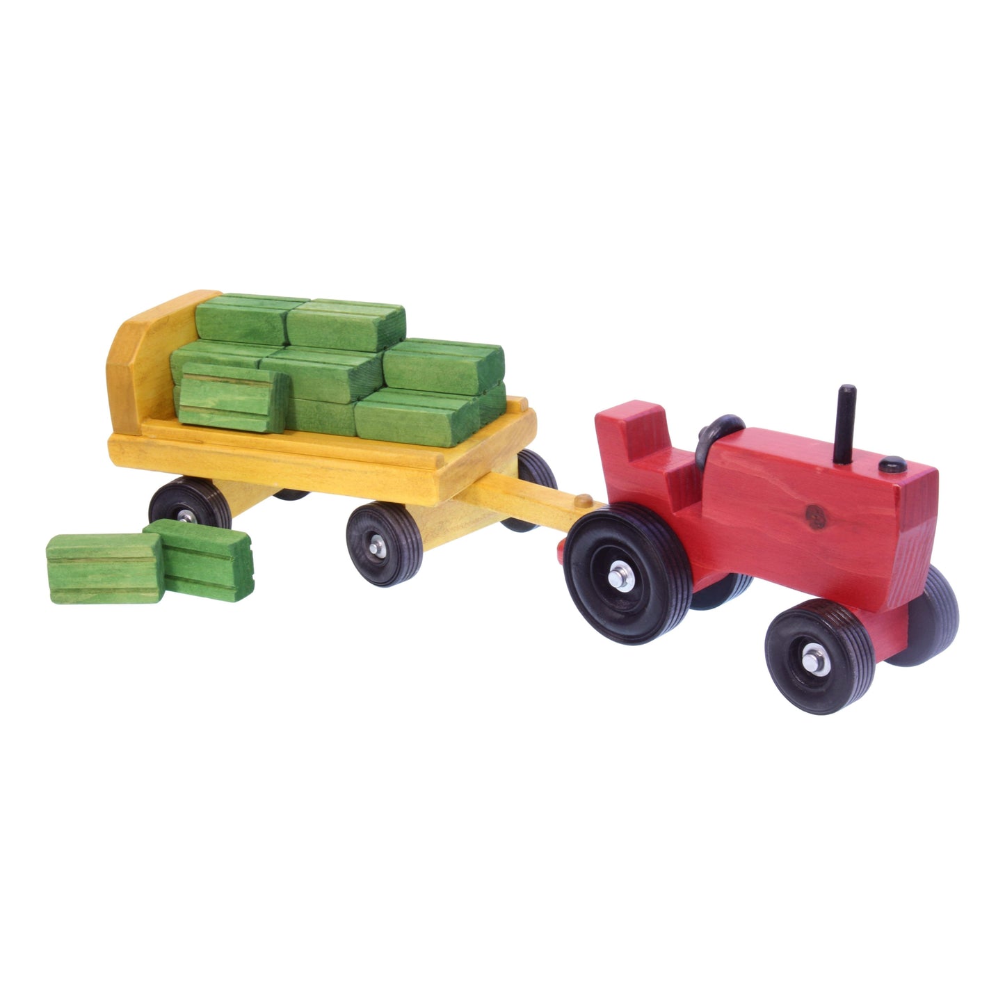 Amish-Made Wooden Toy Tractor and Wagon Set with Hay Bales - Chickadees Wooden Toys