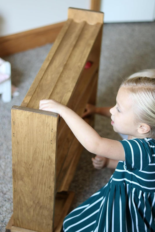 Wooden Ball Roller Racetrack Toy, Amish-Made, with 8 Wooden Balls - Chickadees Wooden Toys