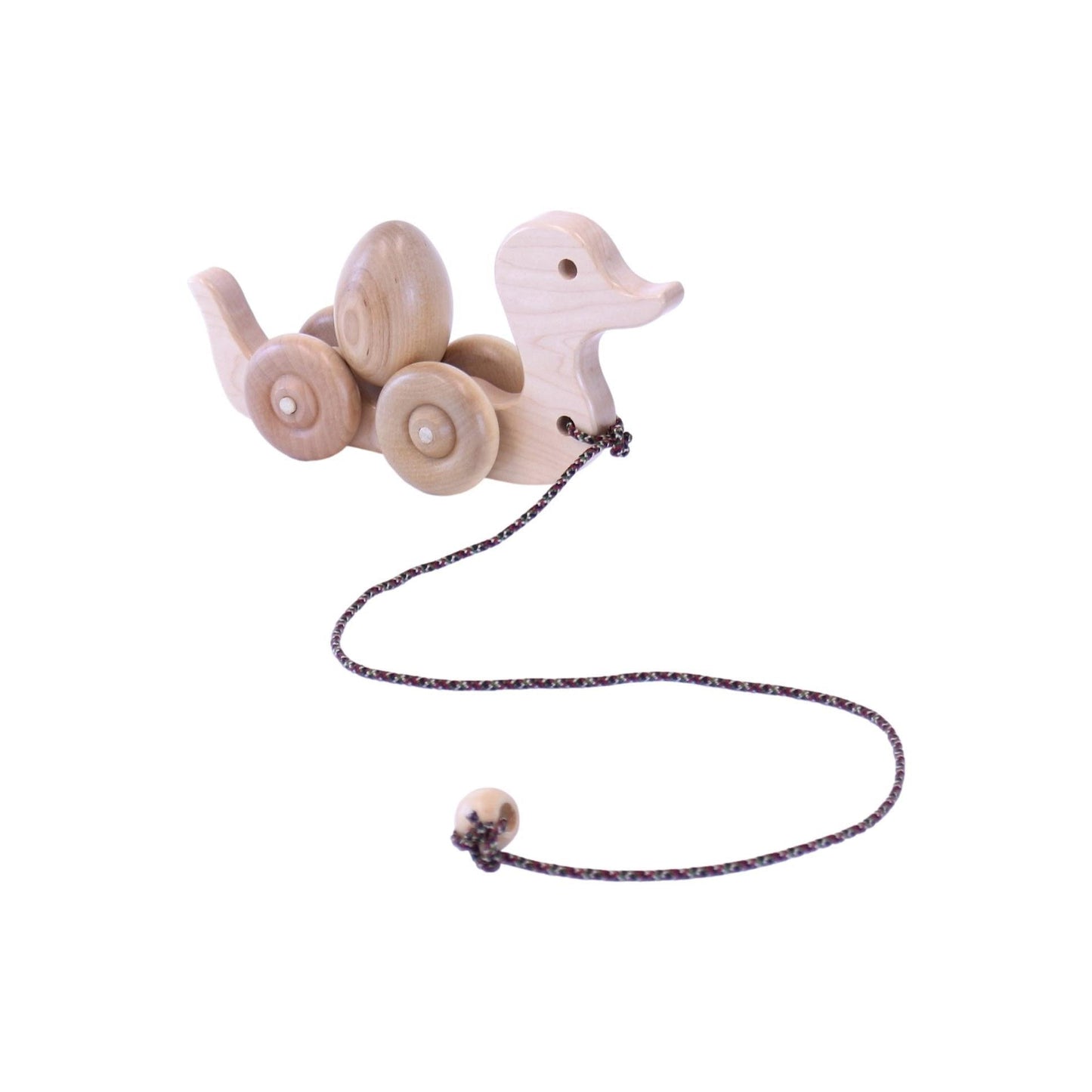 Wooden Duck Pull Toy for Toddlers, Rolling Wheels and Rotating Egg - Chickadees Wooden Toys