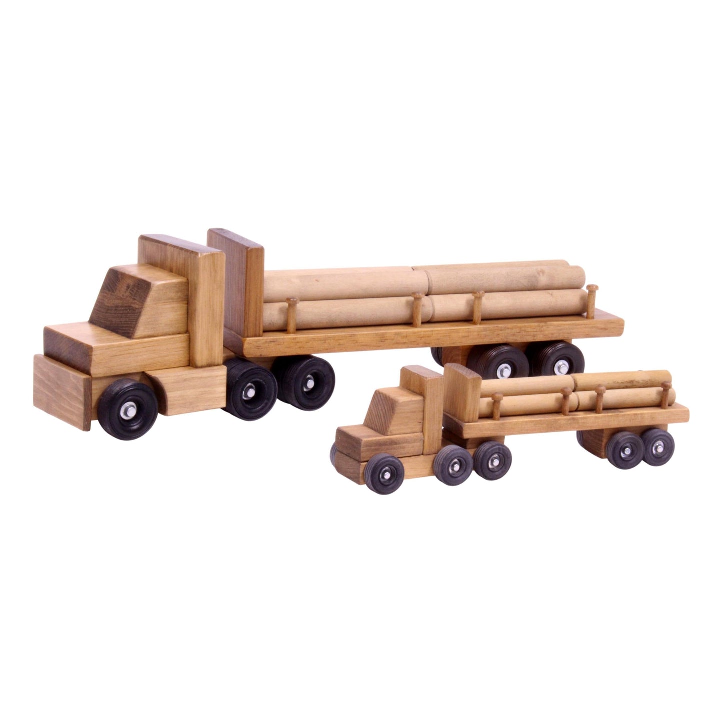 Amish-Made Wooden Log Semi Truck Toy, With Removable Logs - Chickadees Wooden Toys