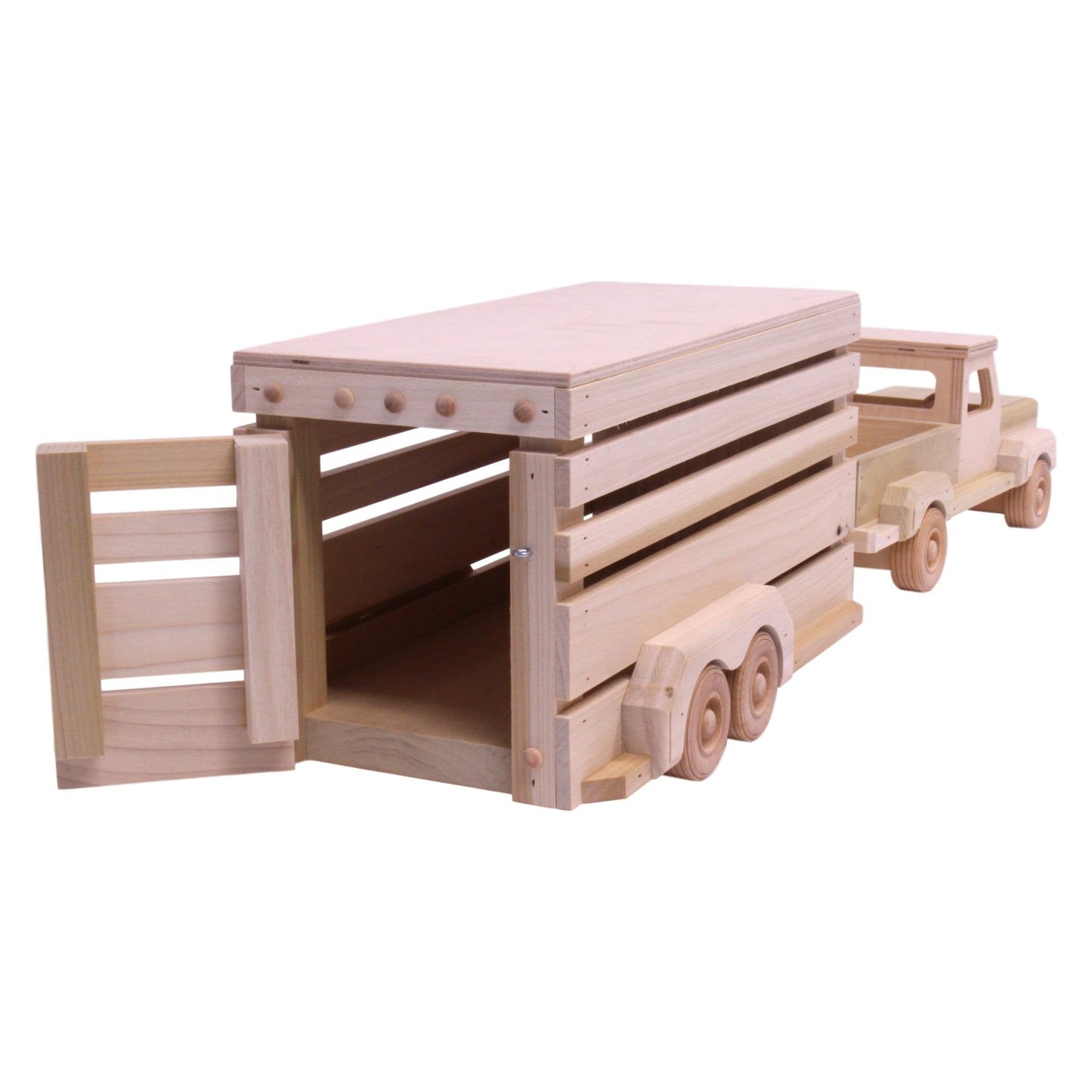 Amish-Made Wooden Pickup & Horse Trailer Toy Set, Unfinished - Chickadees Wooden Toys