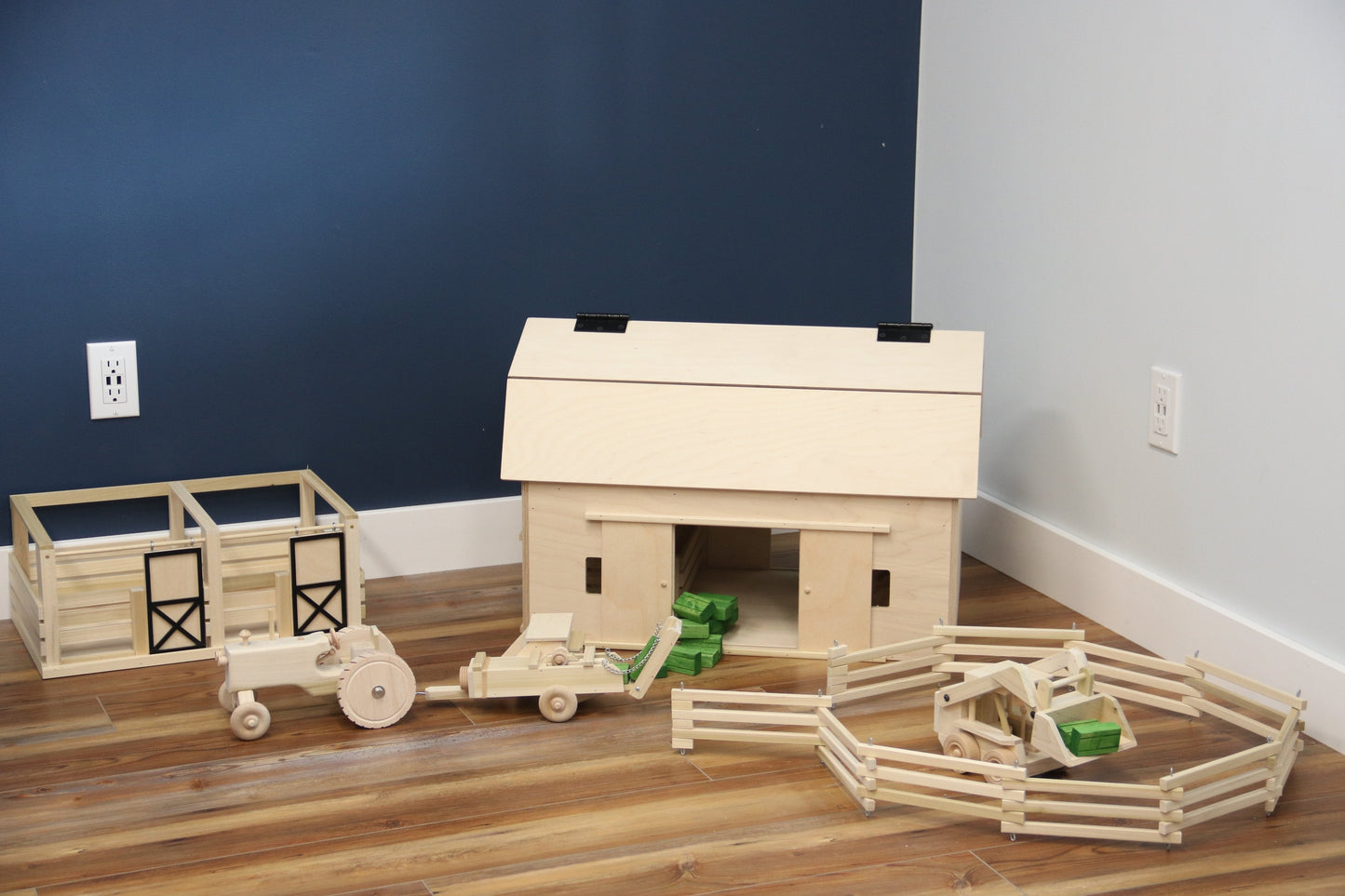 Amish-Made Large Wooden Hip-Roof Barn Toy, Unfinished - Chickadees Wooden Toys