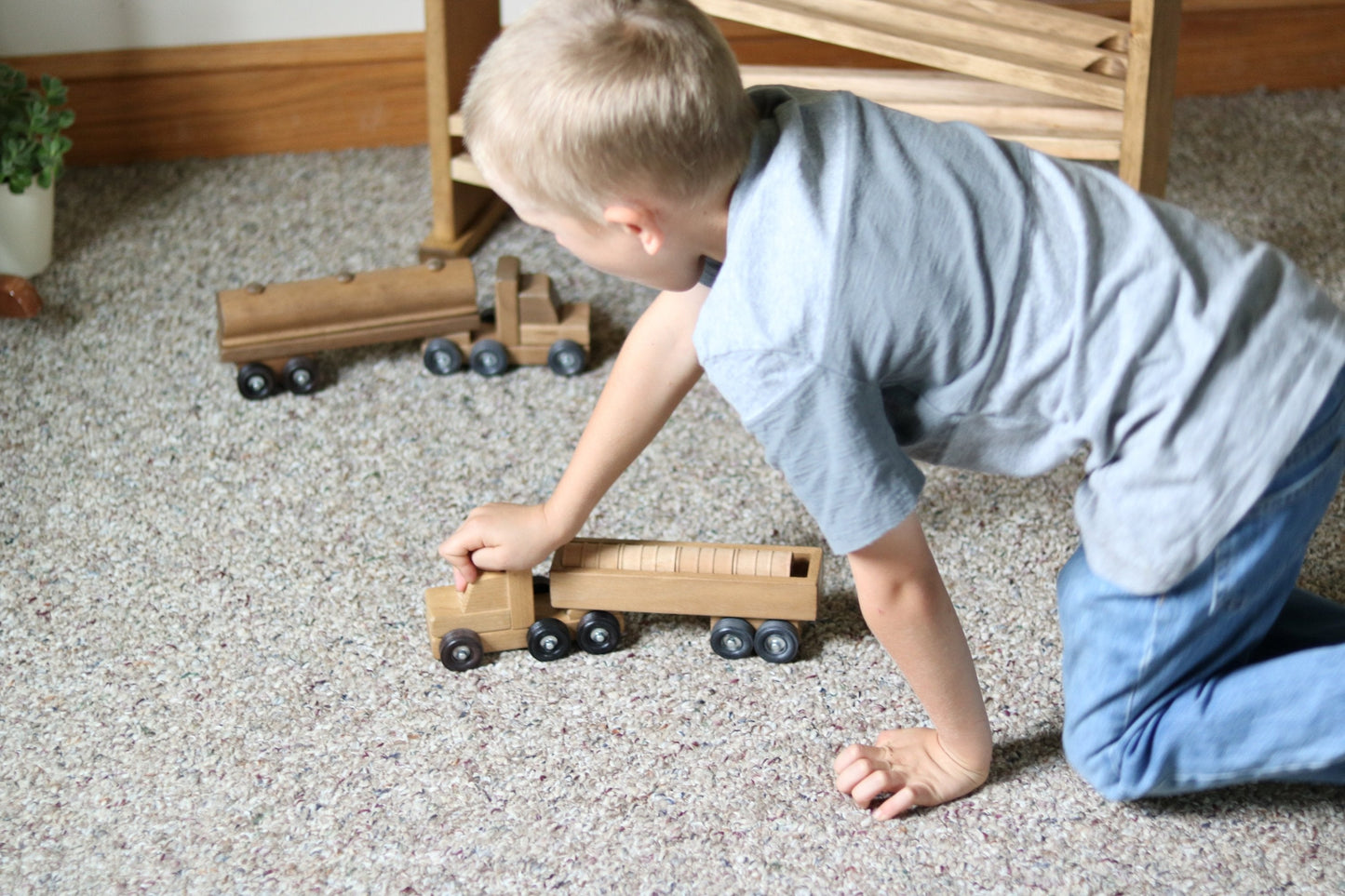 Wooden Barrel Truck Toy With Removable Wood Barrels, Child-Safe Harvest Stain Finish - Chickadees Wooden Toys