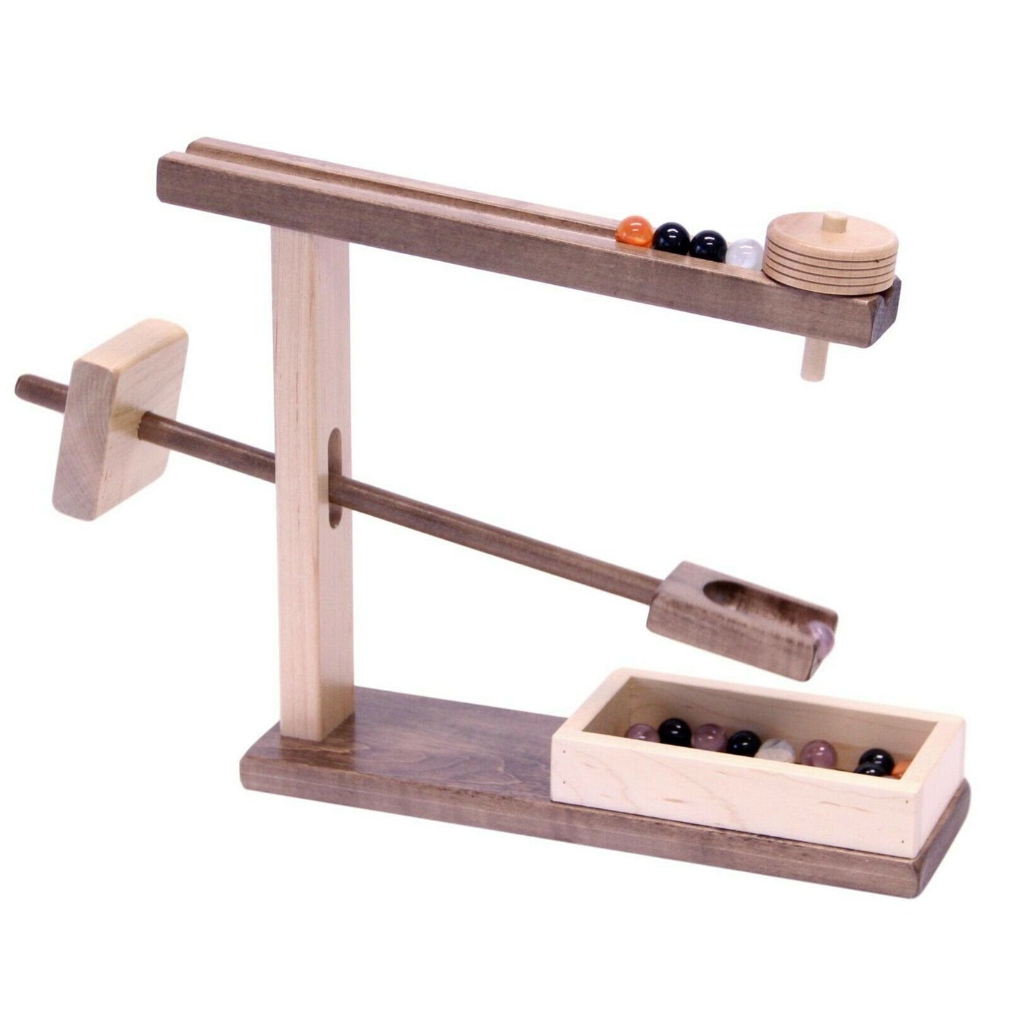 Amish-Made Wooden Marble Roller Machine Toy, Child-Safe Maple/Walnut Finish - Chickadees Wooden Toys