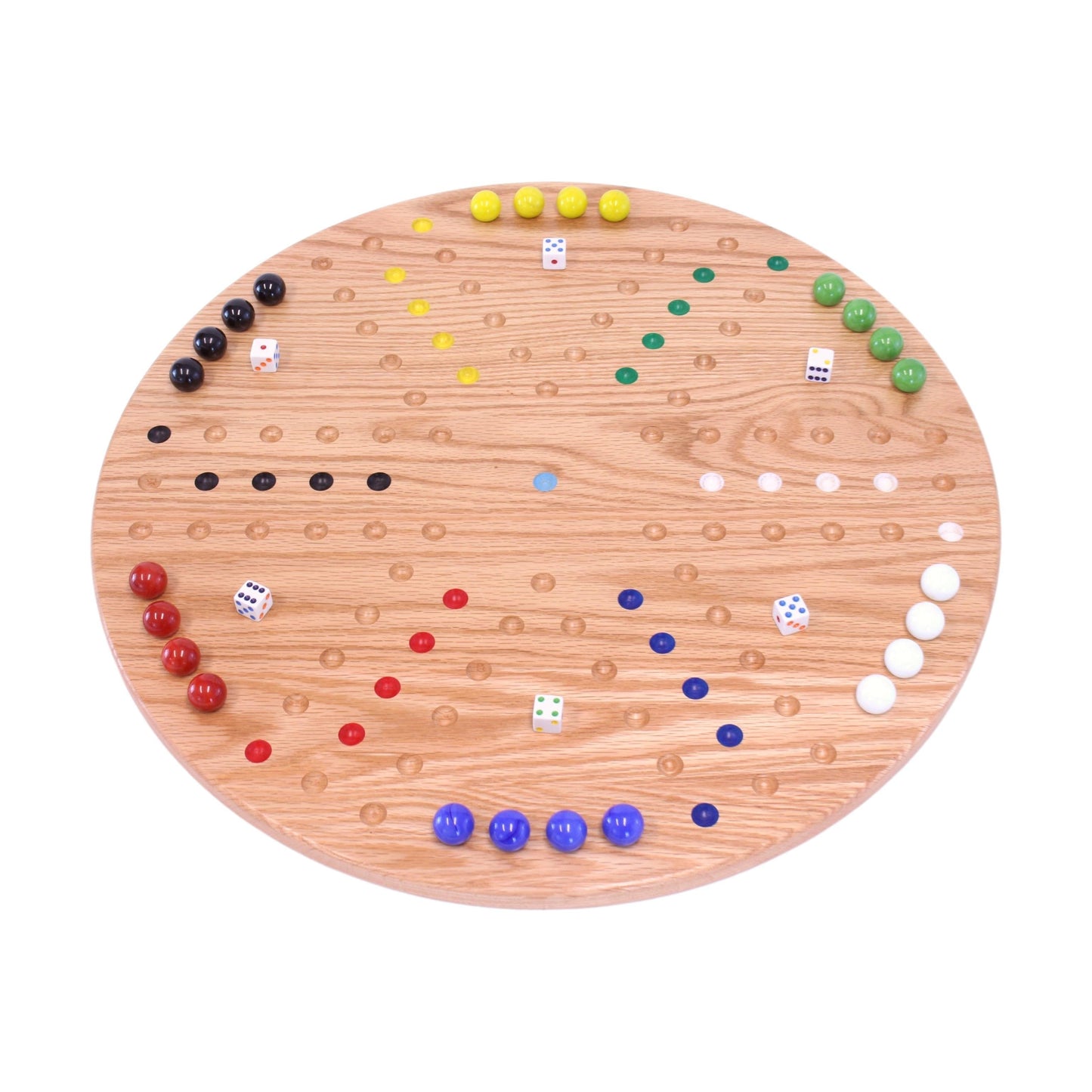 Round Aggravation Game Board Set - Solid Oak Wood - Double-Sided - Chickadees Wooden Toys