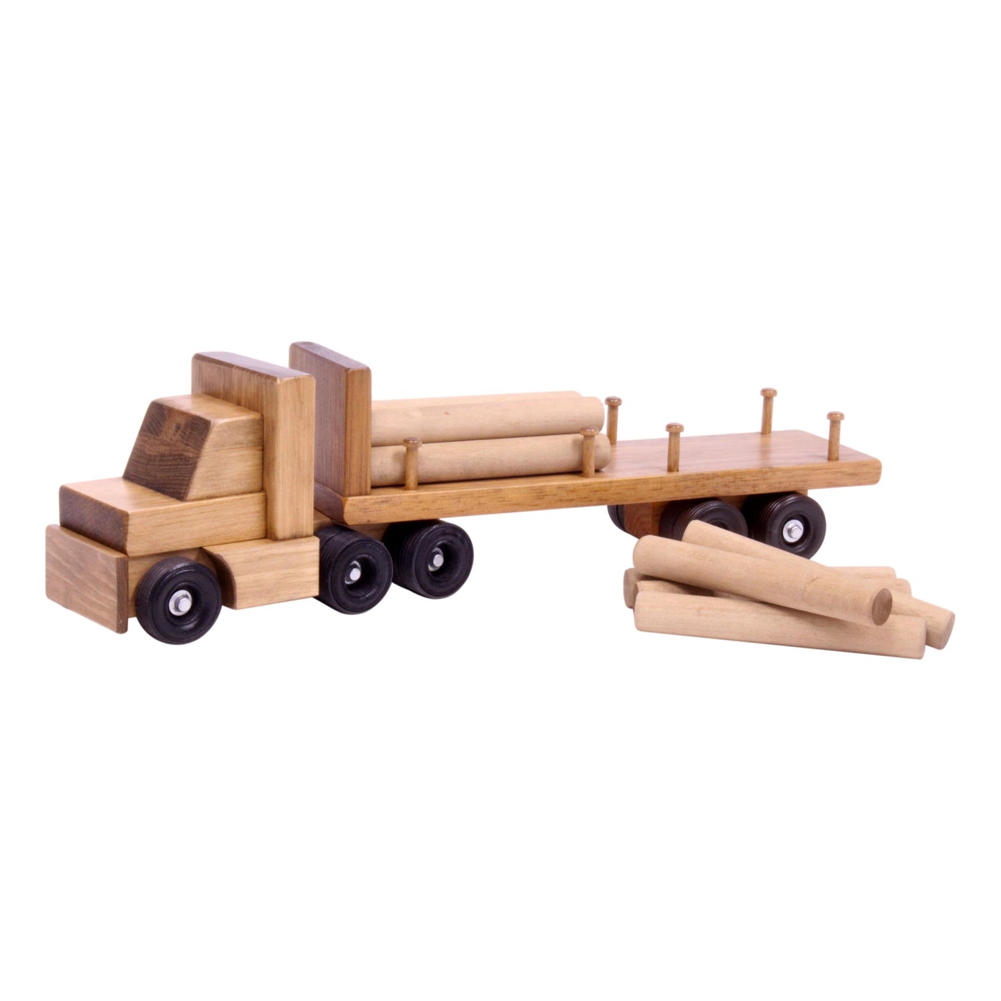 Amish-Made Wooden Log Semi Truck Toy, With Removable Logs - Chickadees Wooden Toys