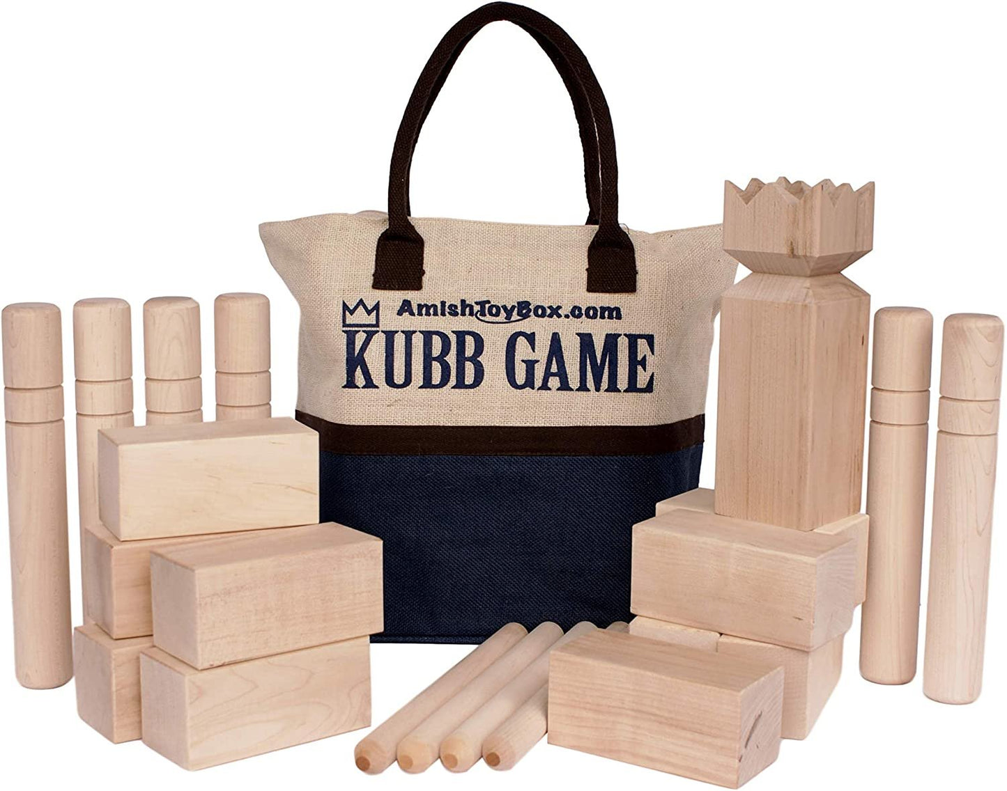 Amish-Made Deluxe Hard Maple Wood Kubb Game, Official Size Set - Chickadees Wooden Toys