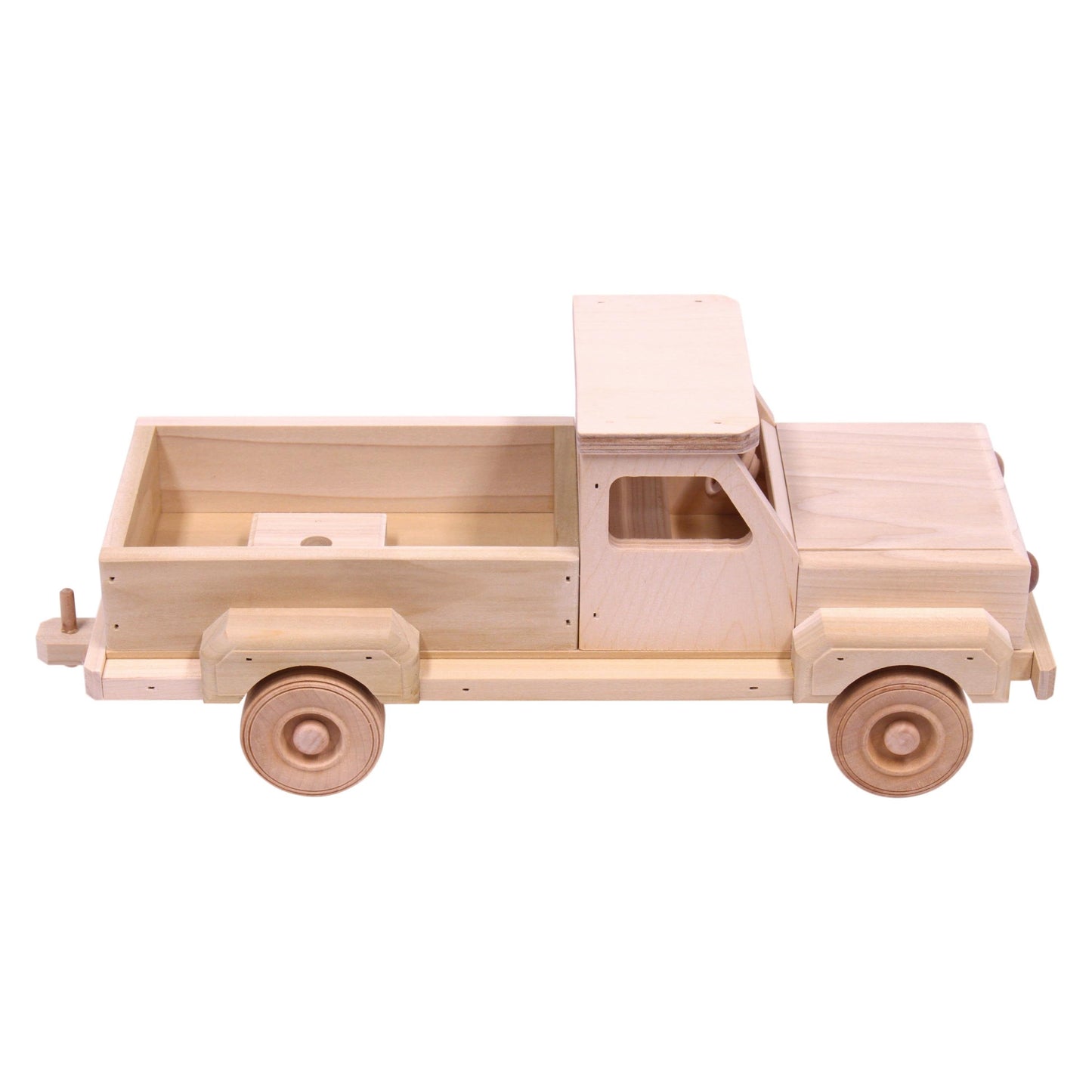 Amish-Made Wooden Pickup Truck Toy with Hitch, Unfinished - Chickadees Wooden Toys