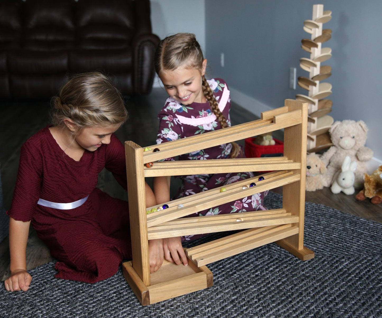 Wooden Marble Roller Racetrack Toy - Child-Safe Finish - Chickadees Wooden Toys